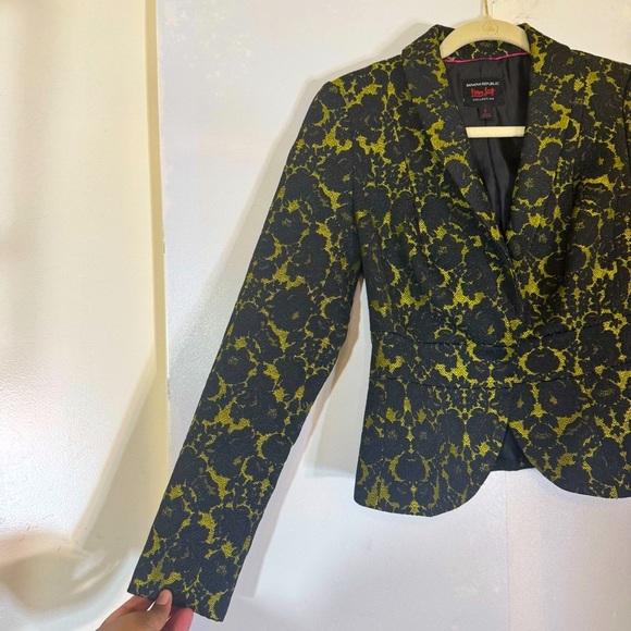 Banana Republic L’Wren Scott Black & Bright Celery Glam Brocade Blazer Jacket - Picture 10 of 16